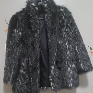 Shiny Black with Tints of White Stripes Fur Coat